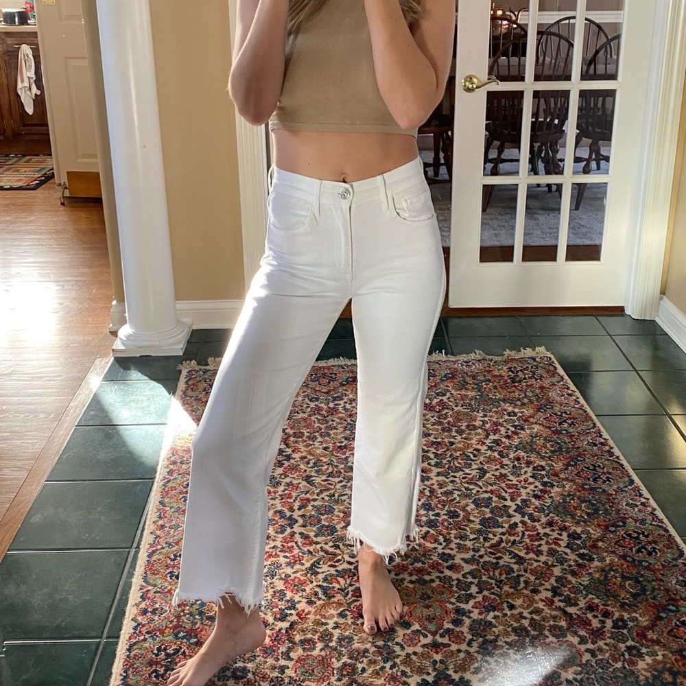 straight/ wide leg cropped white jeans